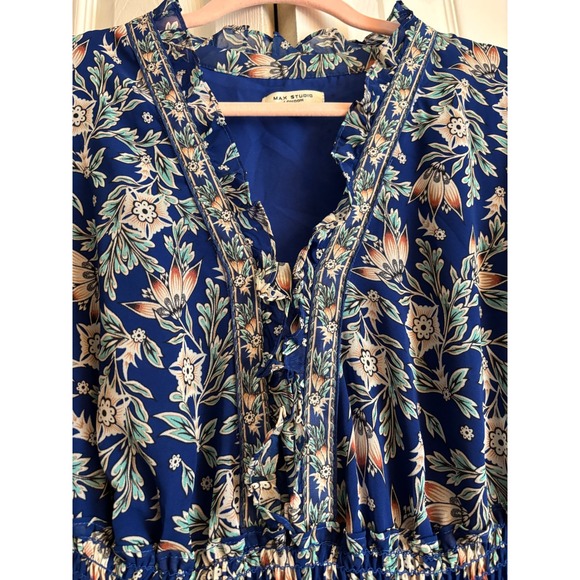 Max Studio London Boho Floral Maxi Dress Large Smocked Waist Puff Sleeve - Picture 11 of 11